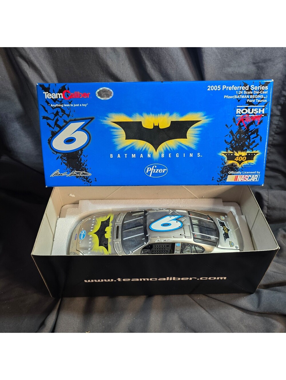 Mark Martin #6 Pfizer Batman Begins 2005 Team Caliber 1:24 Dark Chrome Diecast